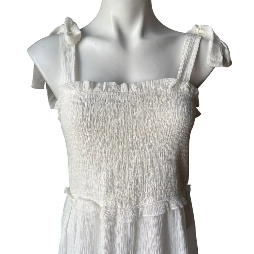 Talulah White Smocked Maxi Dress Shoulder Ties, Sz L - Picture 7 of 14